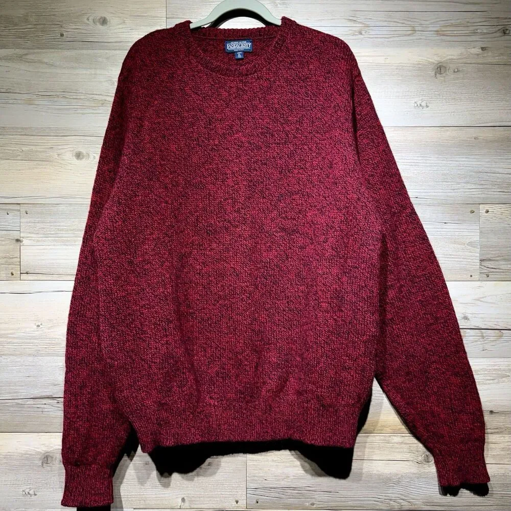 Vintage Lands End Wool Sweater Mens XL Tall Crewneck Marled Red Jumper Outdoor